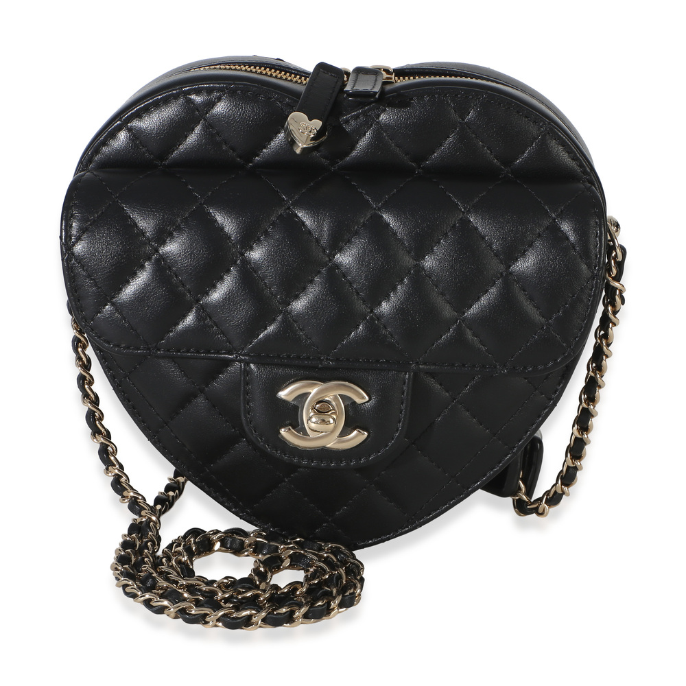 Chanel Black Quilted Lambskin CC In Love Heart Bag